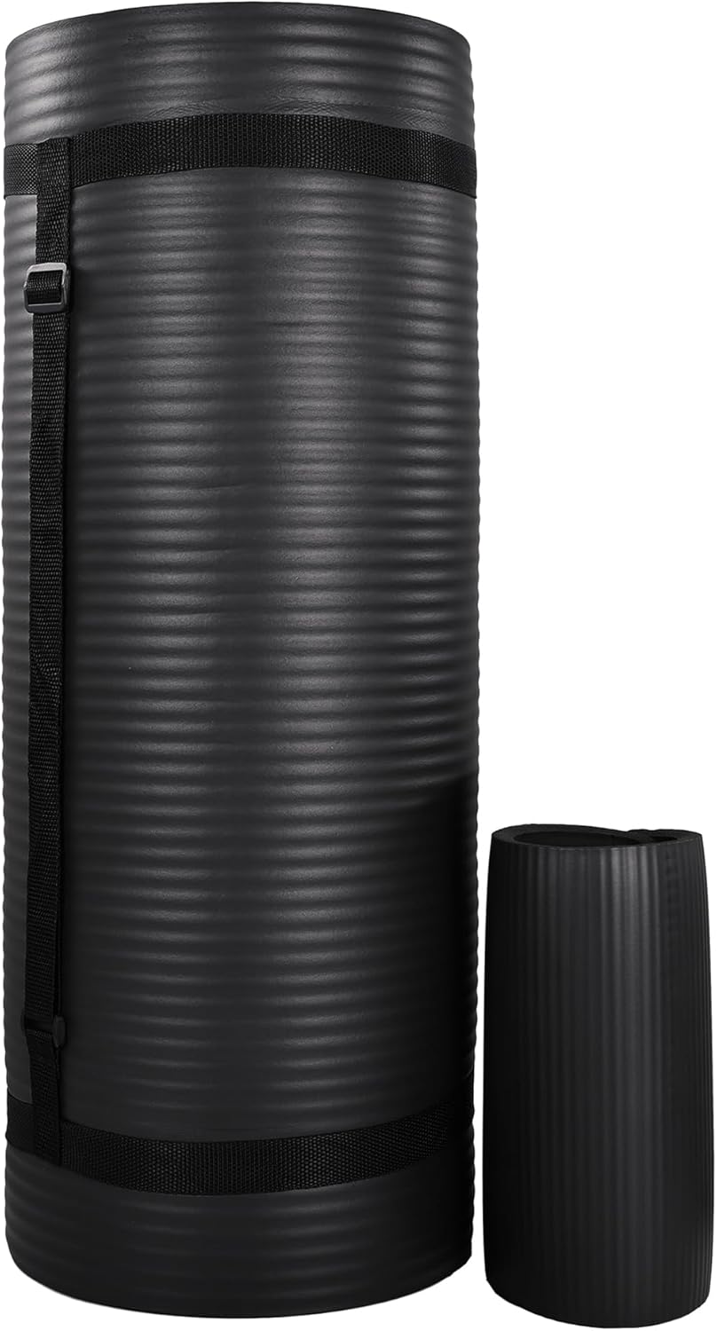 Exercise Yoga Mat for Home Workout, 1” Thick, Optional Blocks & Knee Pad