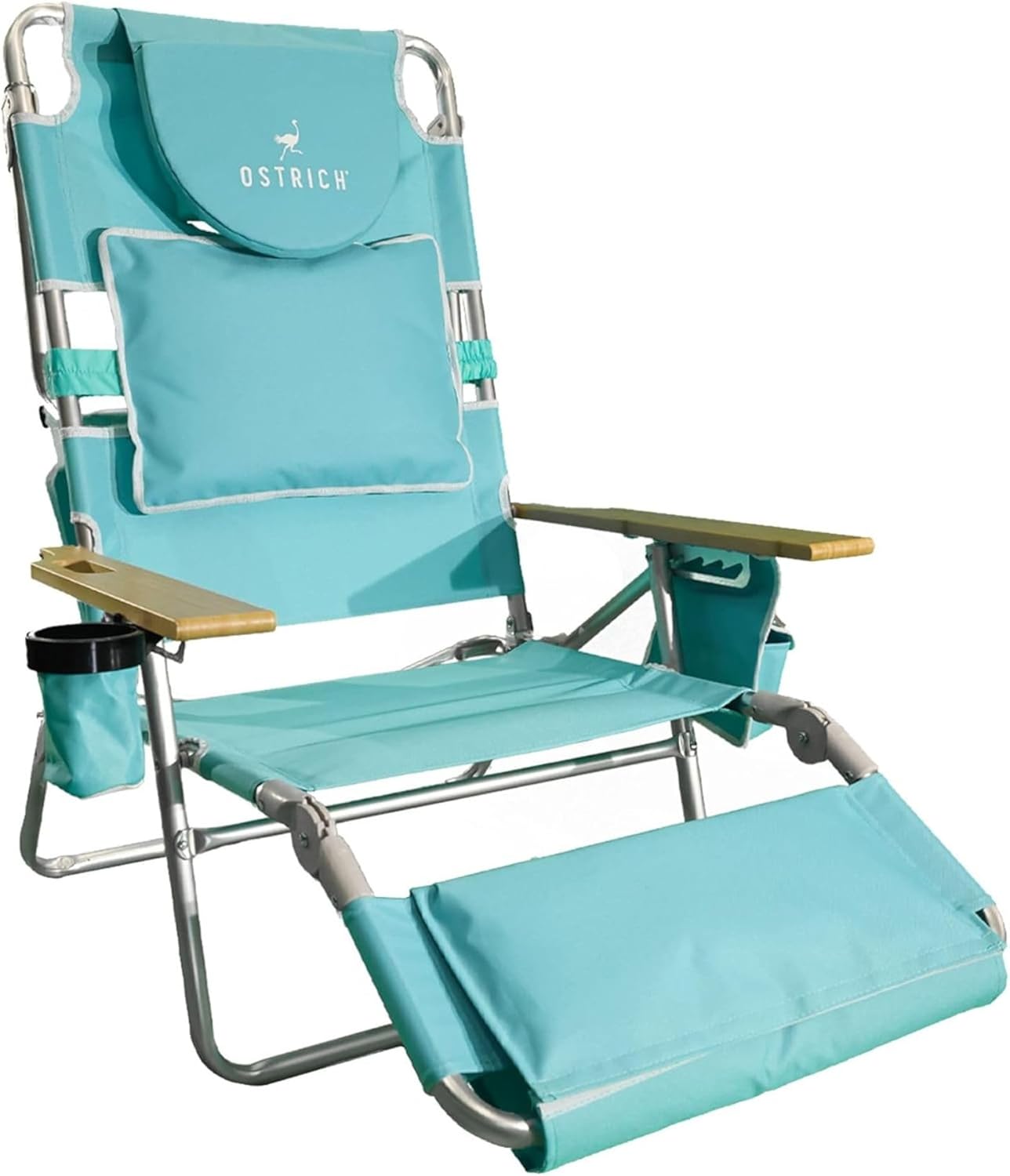 Lightweight Lawn Beach Reclining Lounge Chair with Footrest, Outdoor Furniture for Patio, Balcony, Backyard, or Porch, Blue Stripe