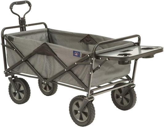 Collapsible Outdoor Utility Wagon with Folding Table and Drink Holders, Gray