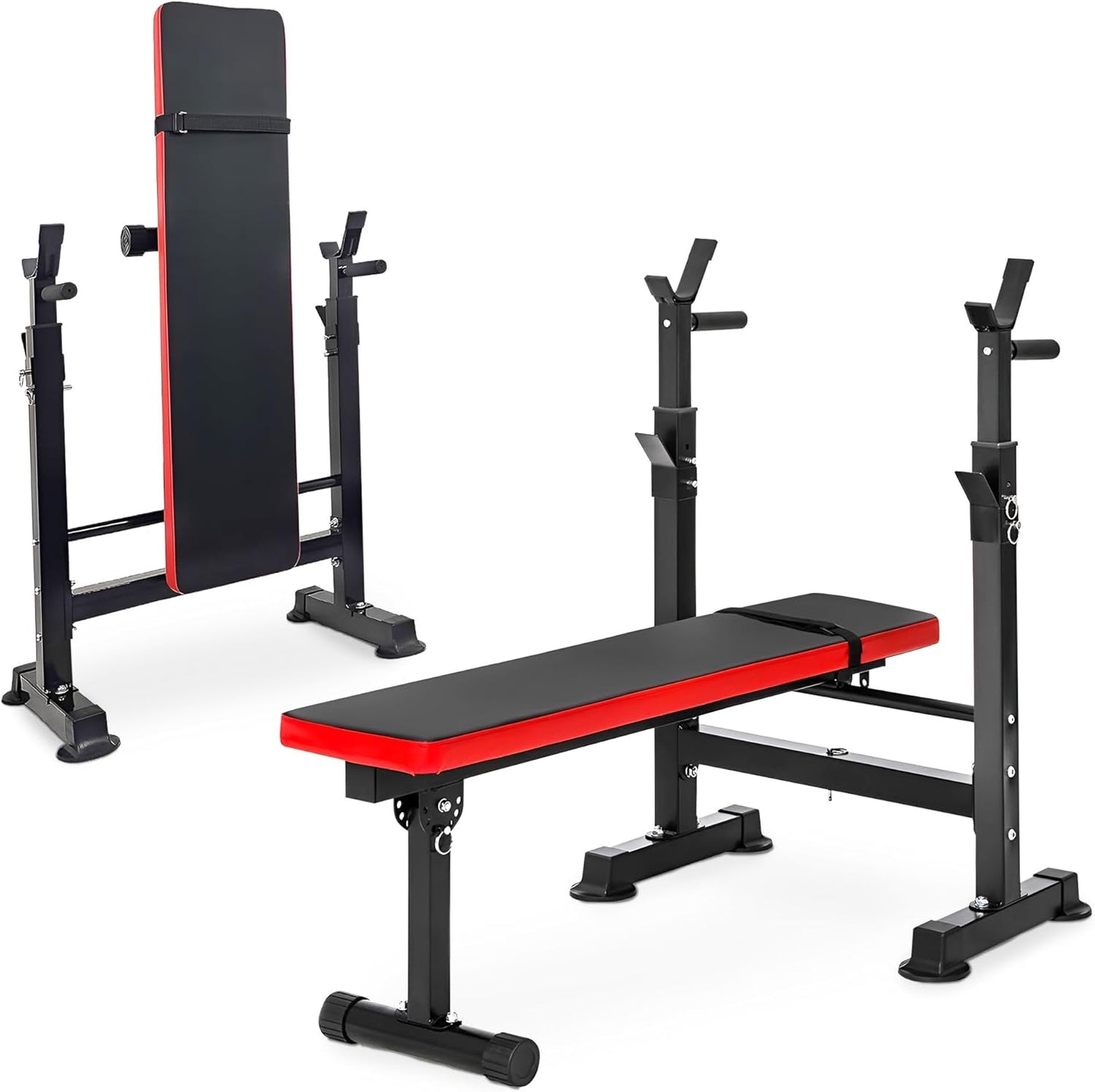 Steel Weight Bench w/ Squat Rack in Multiple Colors, 400 lb User Capacity - Foldable Home Gym Equipment for Range of Workouts w/ 6-Position Barbell Holder & Adjustable Seat and Recliner