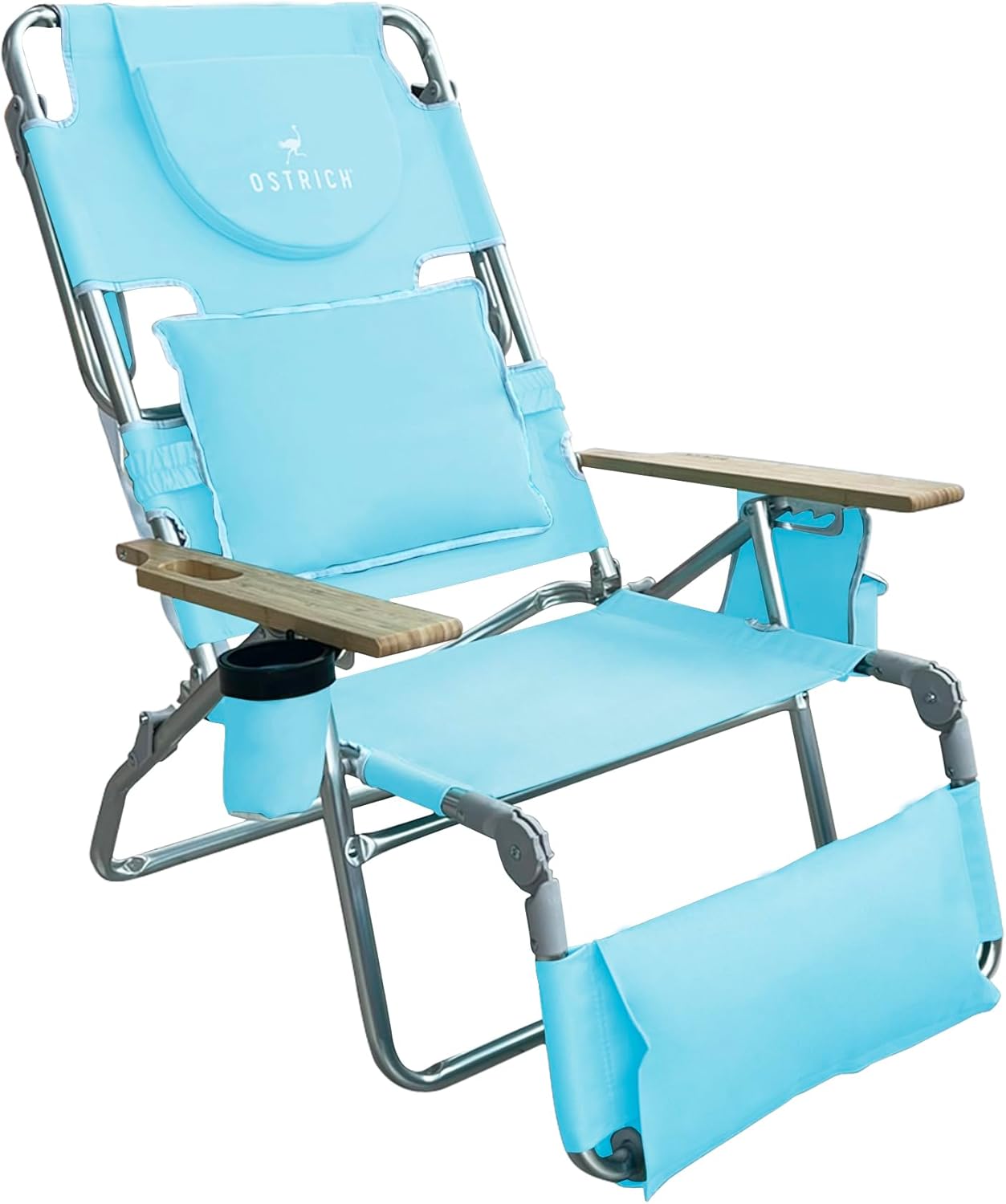 Lightweight Lawn Beach Reclining Lounge Chair with Footrest, Outdoor Furniture for Patio, Balcony, Backyard, or Porch, Blue Stripe