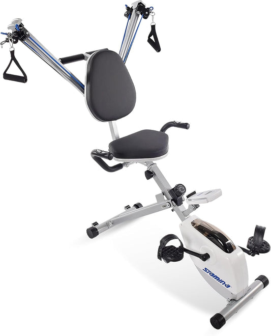 Foldable Exercise Bike and Strength System With Smart Workout App and 250 Pound Weight Capacity for Home Workout, Gray