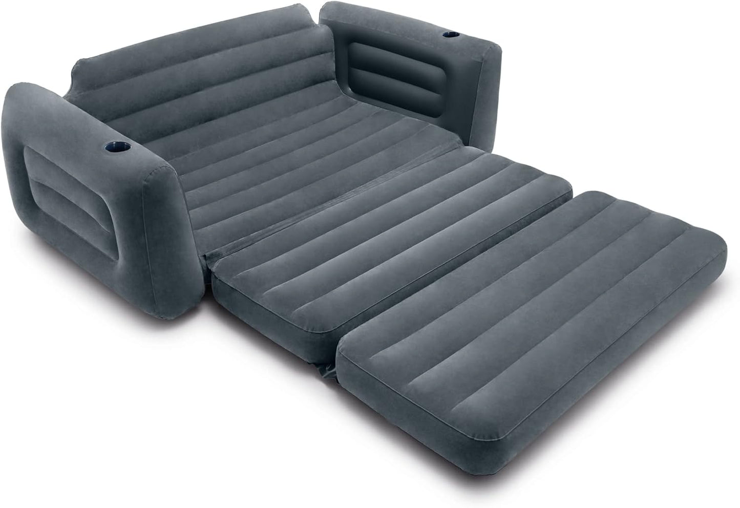Intex Inflatable Pull-Out Sofa: Velvety Surface, 2-in-1 Valve, Cupholder, 46" x 88" x 26" - Blow-Up Couch and Folding Queen Size Air Mattress Bed