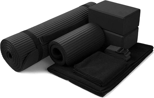 7-Piece Set - Include Yoga Mat with Carrying Strap, 2 Yoga Blocks, Yoga Mat Towel, Yoga Hand Towel, Yoga Strap and Yoga Knee Pad, Multiple Colors