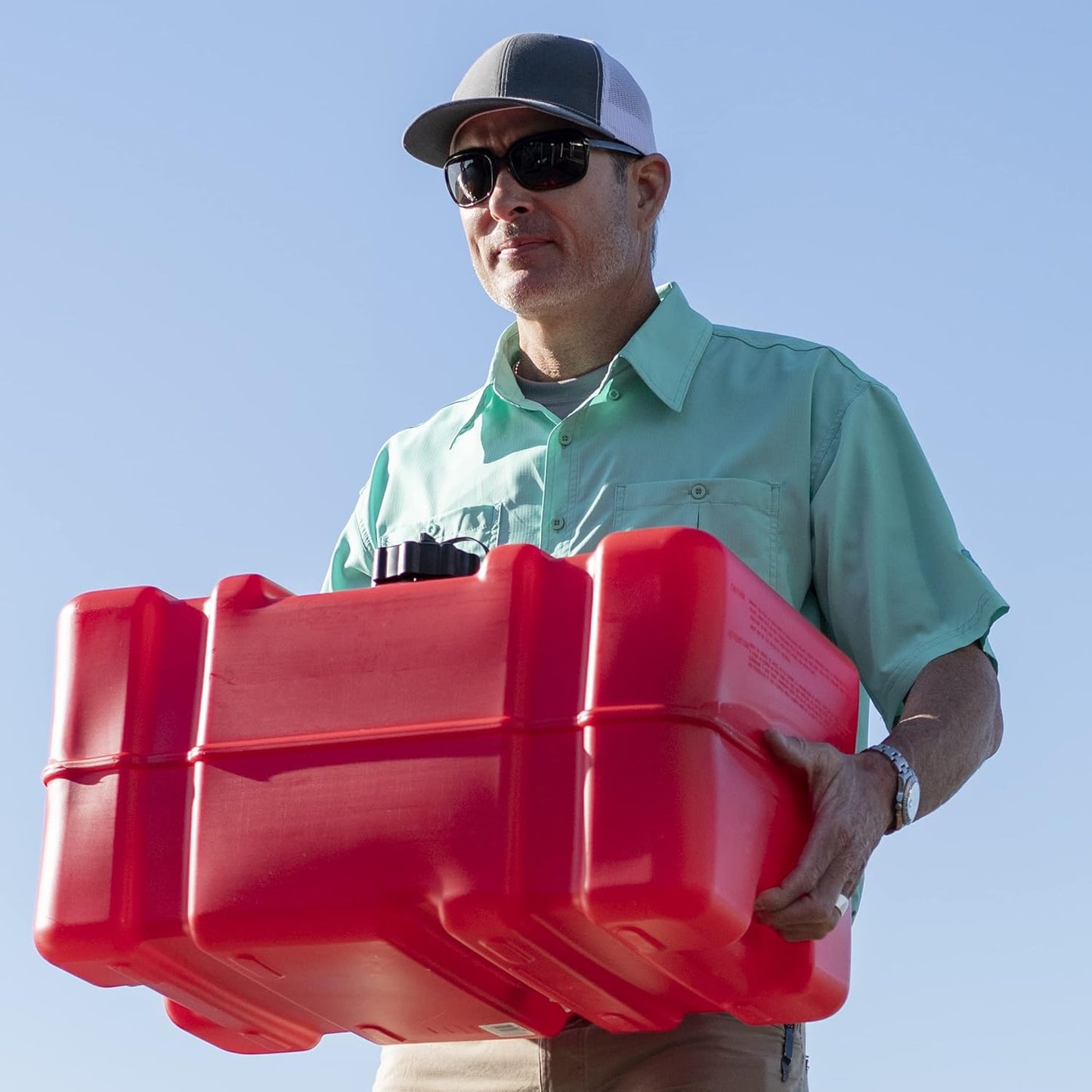 12 Gallon Portable Marine Gas Can, Large Capacity Boat Fuel Tank, 2-Way Vented Cap, Built-In Fuel Gauge & Pick-Up, Handles, EPA & CARB Compliant, Tall Profile, 22.9"L x 14.3"W x 13.9"H (08668)