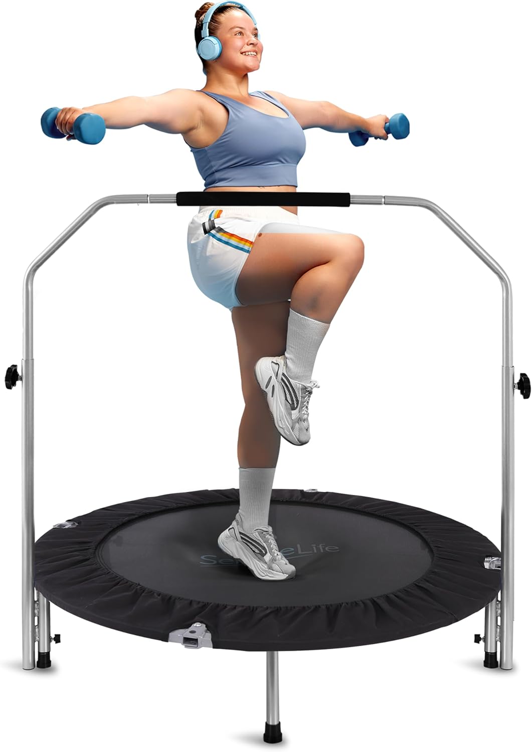 36/40" Foldable Mini Trampoline - Compact Fitness Trampoline for Kids Adults, Exercise Rebounder with Foam Handle, Indoor/Garden Workout Equipment, Max Load 150/220 lbs