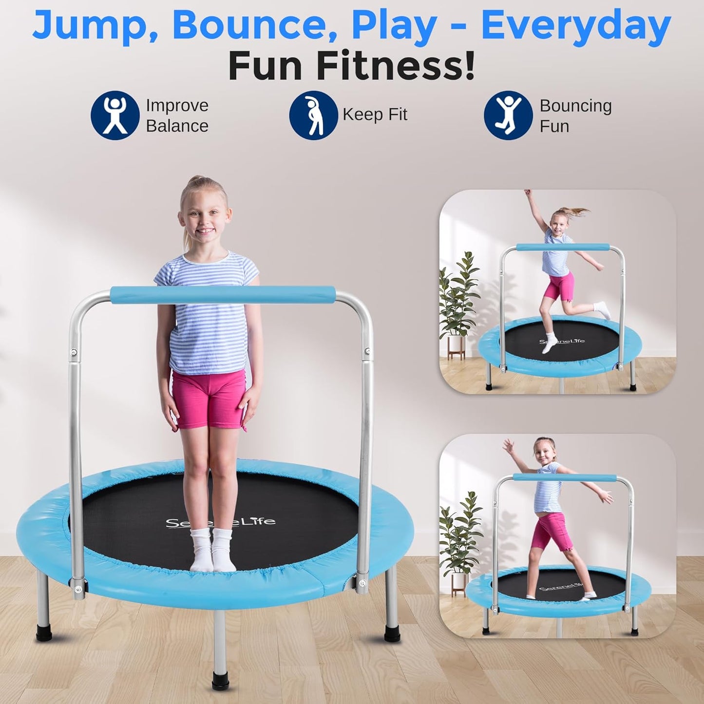 36/40" Foldable Mini Trampoline - Compact Fitness Trampoline for Kids Adults, Exercise Rebounder with Foam Handle, Indoor/Garden Workout Equipment, Max Load 150/220 lbs