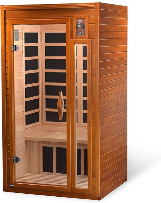 Dynamic Saunas Barcelona 1- to 2-Person Low EMF FAR Infrared Sauna with Red Light Therapy & Bluetooth Speakers | Personal Indoor Dry Heat Sauna for Home & Gym – Made from Canadian Hemlock