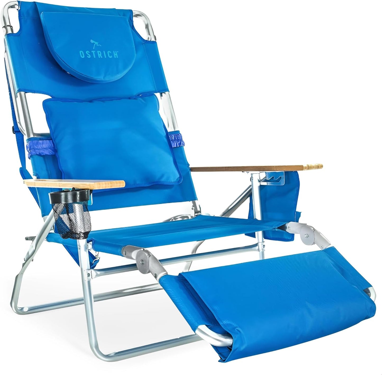 Lightweight Lawn Beach Reclining Lounge Chair with Footrest, Outdoor Furniture for Patio, Balcony, Backyard, or Porch, Blue Stripe