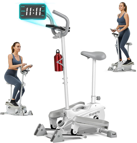Ksports Mini Elliptical with Optional Handles & Seat, 3 Levels Manual Incline, Quiet Infinite Adjustable Magnetic Resistance, and LED Display – Joint-Friendly and Versatile Design