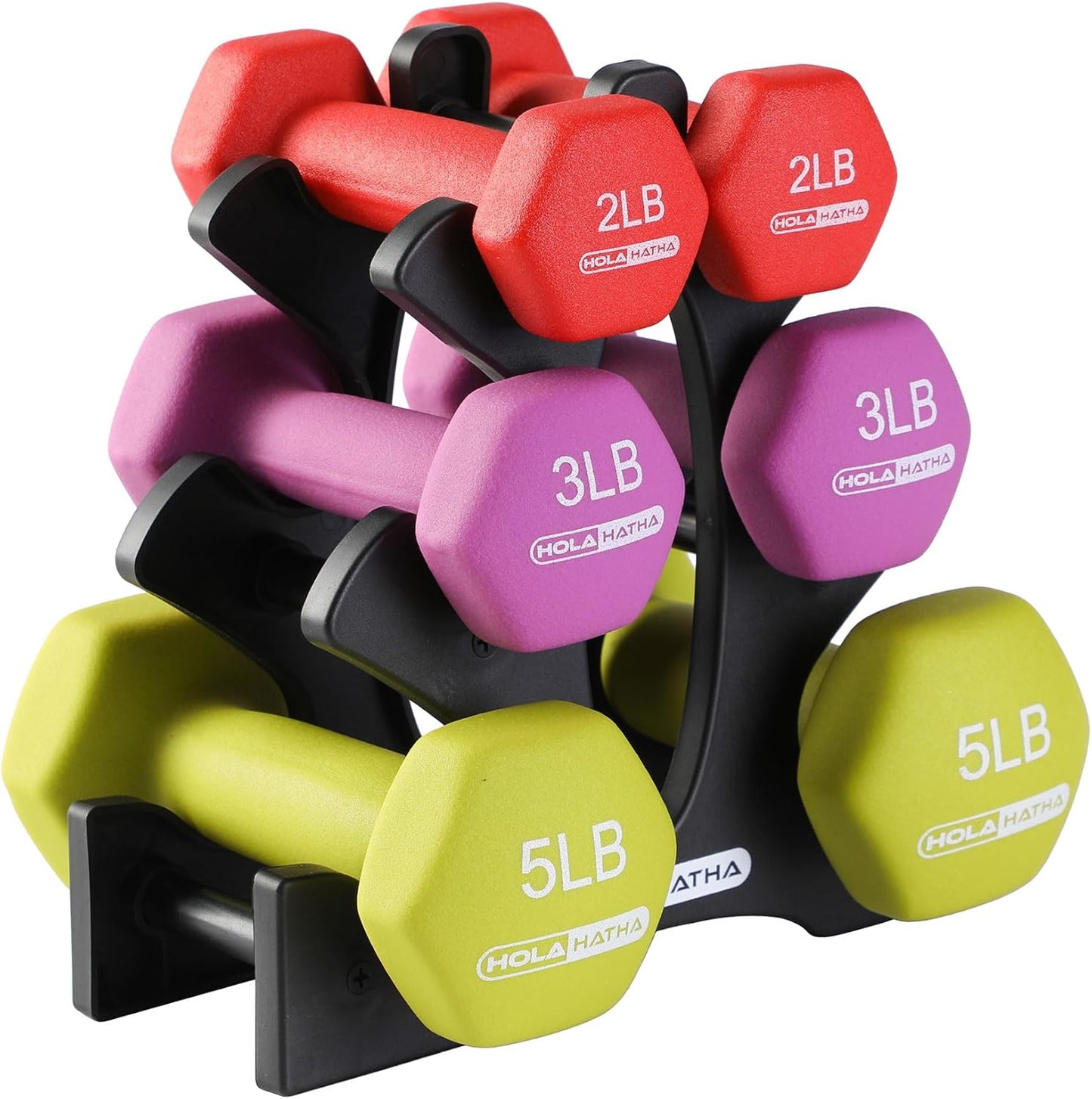 2, 3, 5, 8, and 10 Pound Neoprene Dumbbell Free Hand Weight Set with Rack, Ideal for Home Exercises to Gain Tone and Definition, Pastel