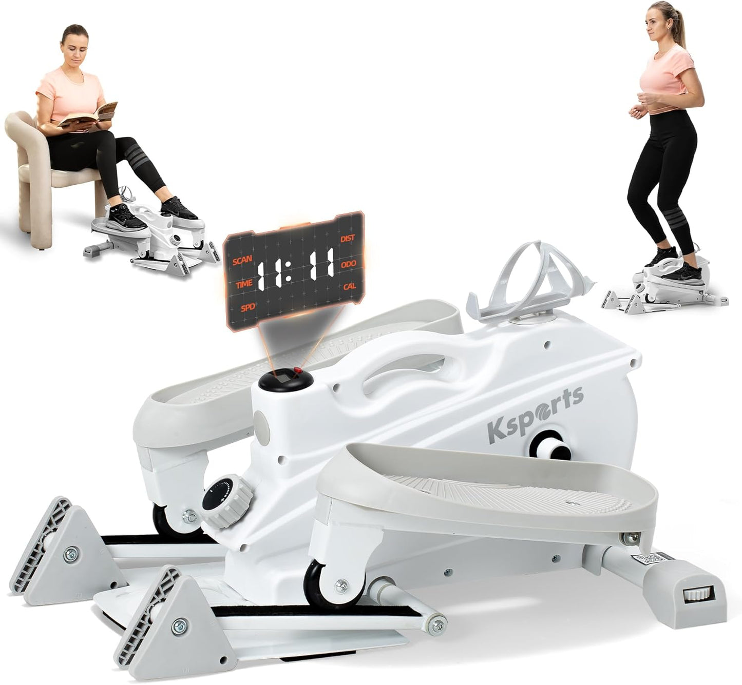 Ksports Mini Elliptical with Optional Handles & Seat, 3 Levels Manual Incline, Quiet Infinite Adjustable Magnetic Resistance, and LED Display – Joint-Friendly and Versatile Design