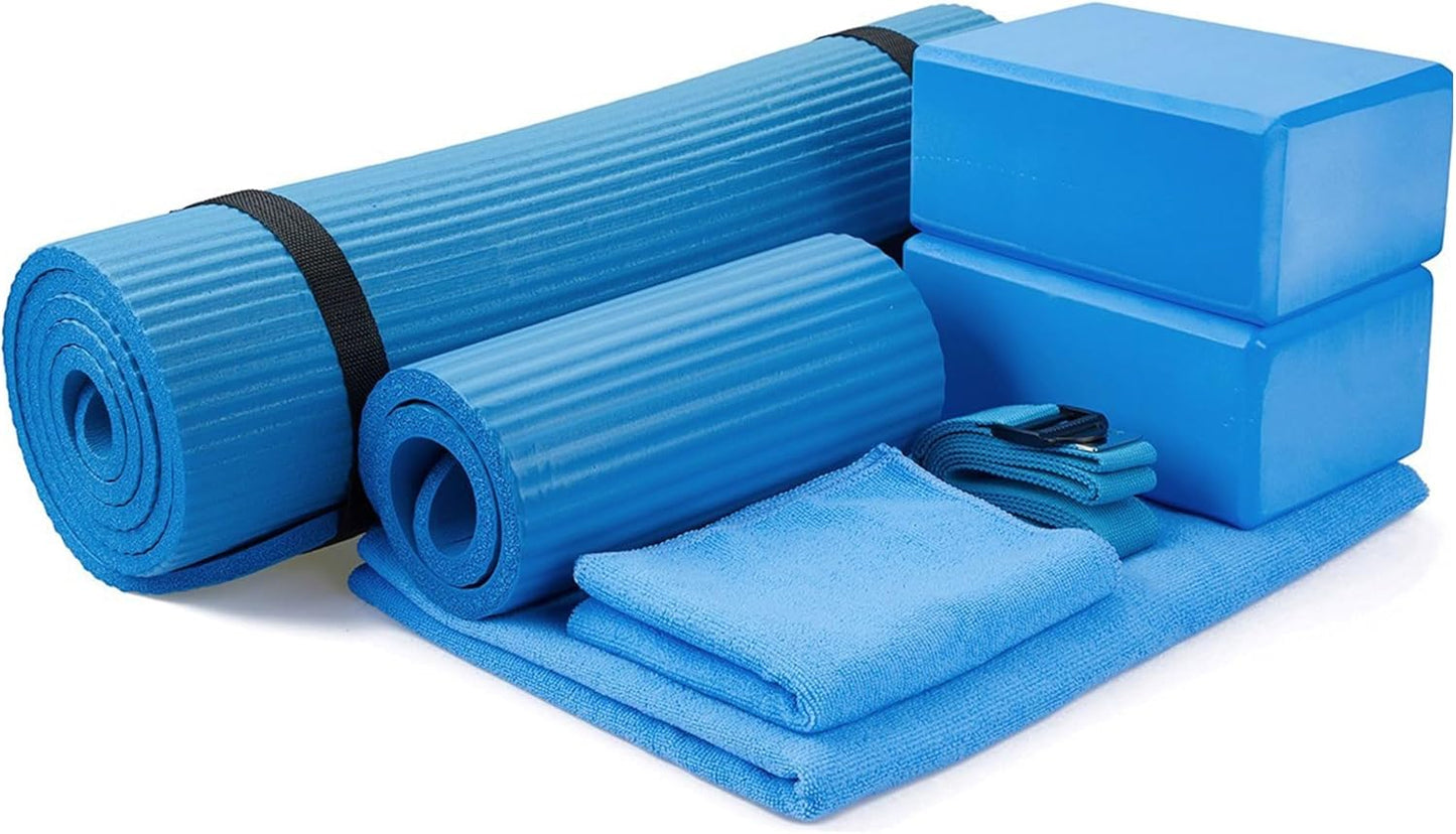 7-Piece Set - Include Yoga Mat with Carrying Strap, 2 Yoga Blocks, Yoga Mat Towel, Yoga Hand Towel, Yoga Strap and Yoga Knee Pad, Multiple Colors
