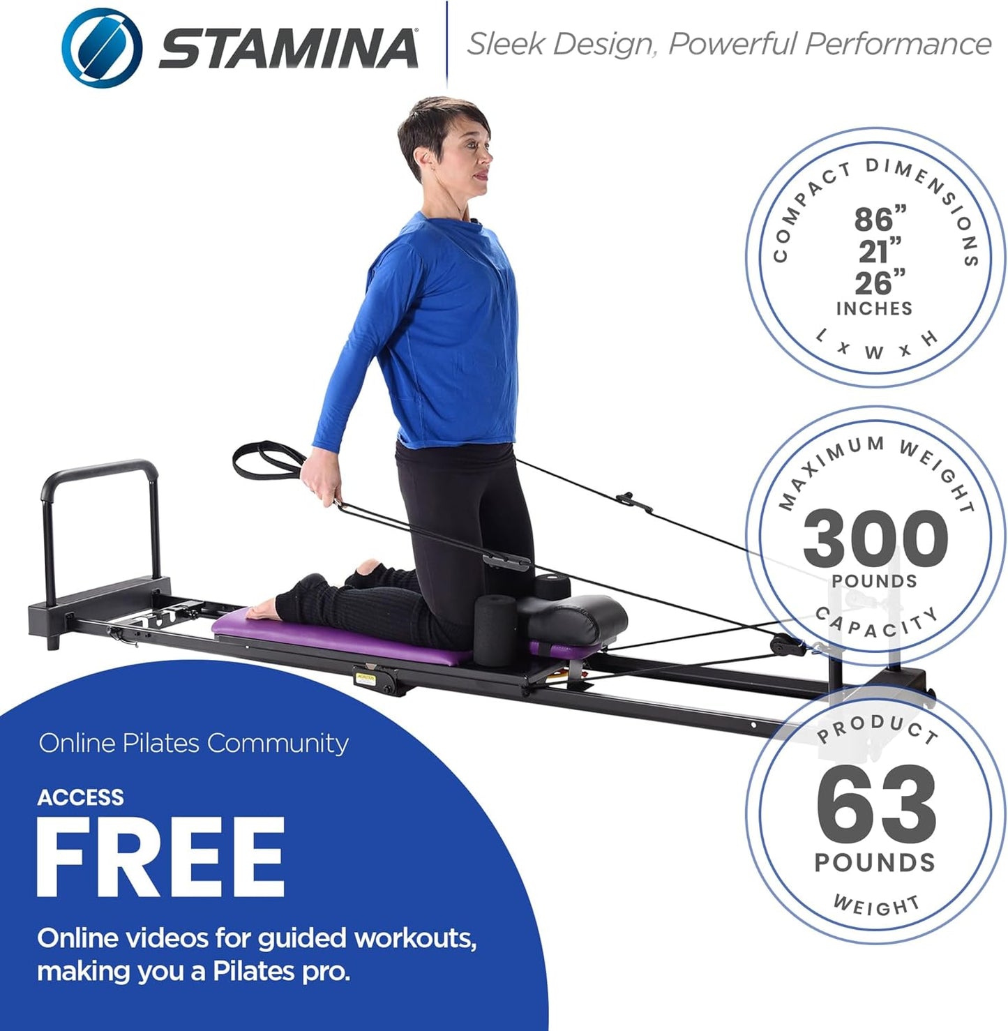 Pilates Home Gym Equipment with Cardio Rebounder, Padded Foot Bar, 4 Resistance Cords, and Workout DVDs