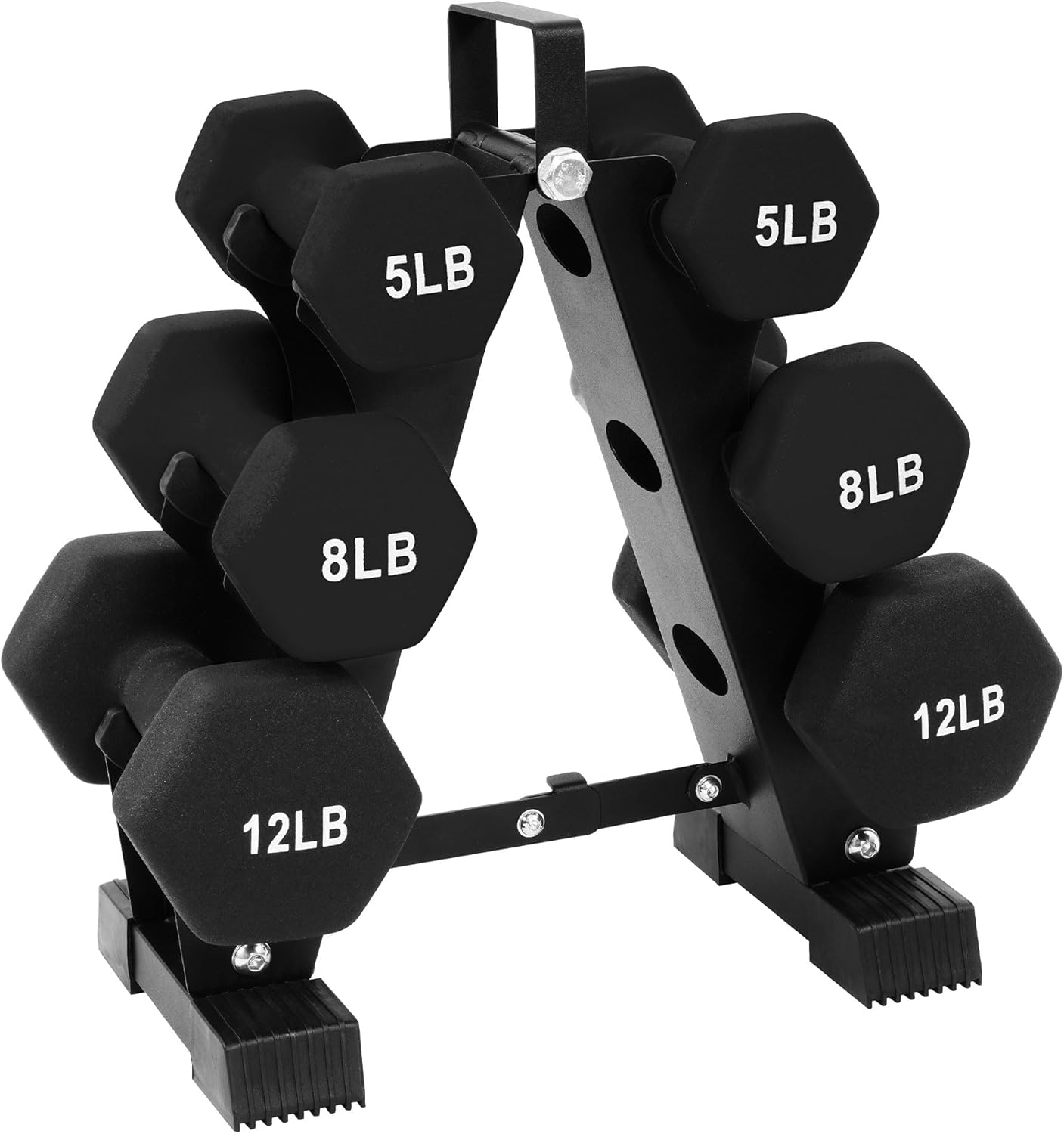 Rubber Coated Hex Dumbbell Weight Set with Storage Rack, 100LB or 150LB or 200LB Set, 5-20 lbs or 5-25 lbs or 10-30 lbs Pairs