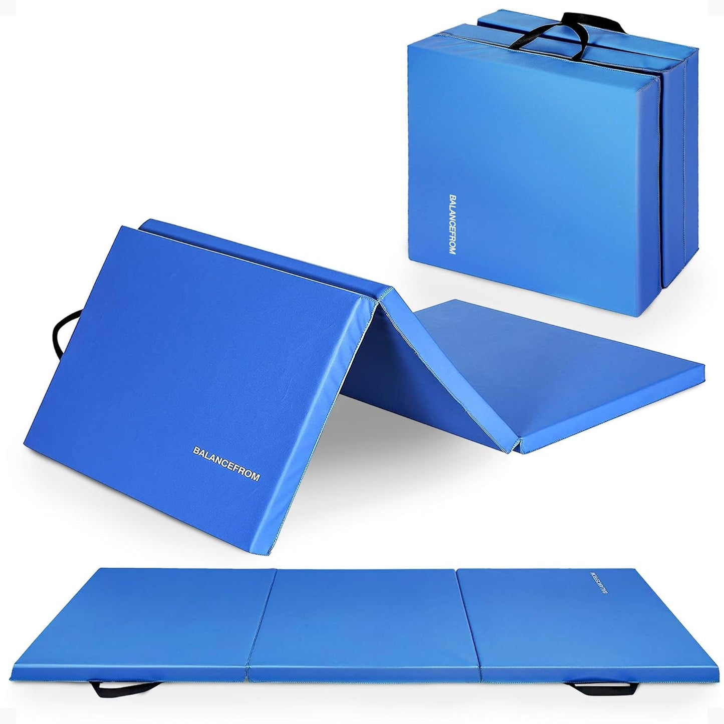 Folding Gymnastics Mat, Thick Home Gym Floor Yoga Equipment, Blue - Portable Exercise and Workout Pad for Pilates, Aerobics, and Martial Arts Fitness Training