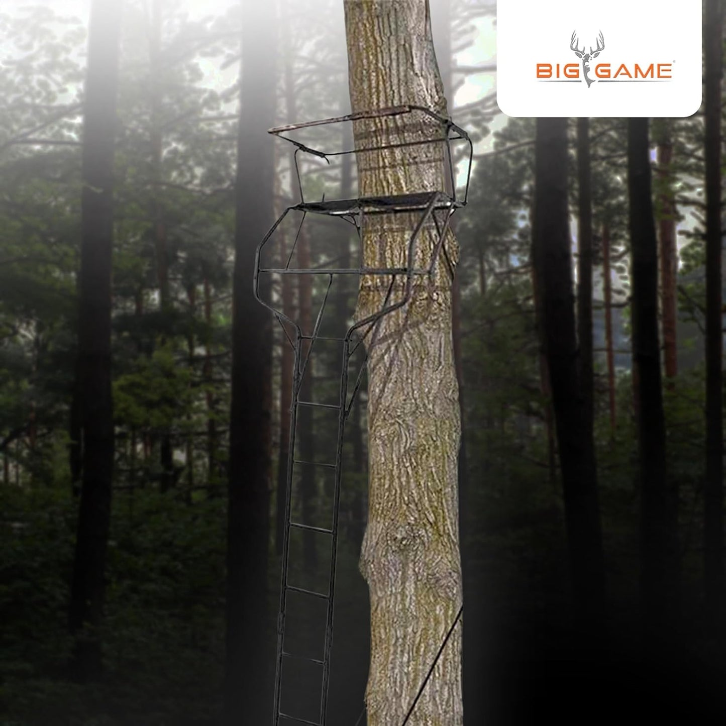 2-Person Ladder Tree Stand for Hunting Deer with Seats, 18' Tall, Camo/Black - Adjustable Climbing Treestand with Platform and Safety Harness for Shooting