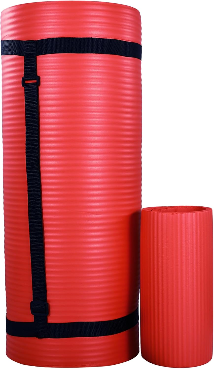 Exercise Yoga Mat for Home Workout, 1” Thick, Optional Blocks & Knee Pad