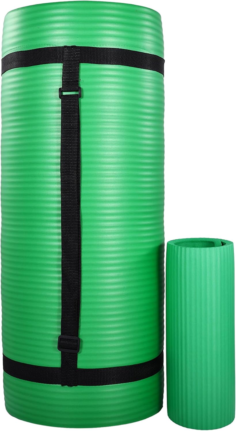 Exercise Yoga Mat for Home Workout, 1” Thick, Optional Blocks & Knee Pad