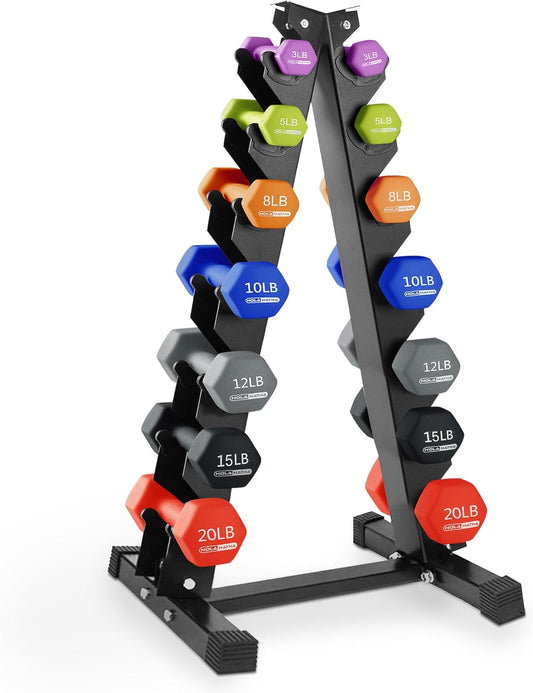 2, 3, 5, 8, and 10 Pound Neoprene Dumbbell Free Hand Weight Set with Rack, Ideal for Home Exercises to Gain Tone and Definition, Pastel