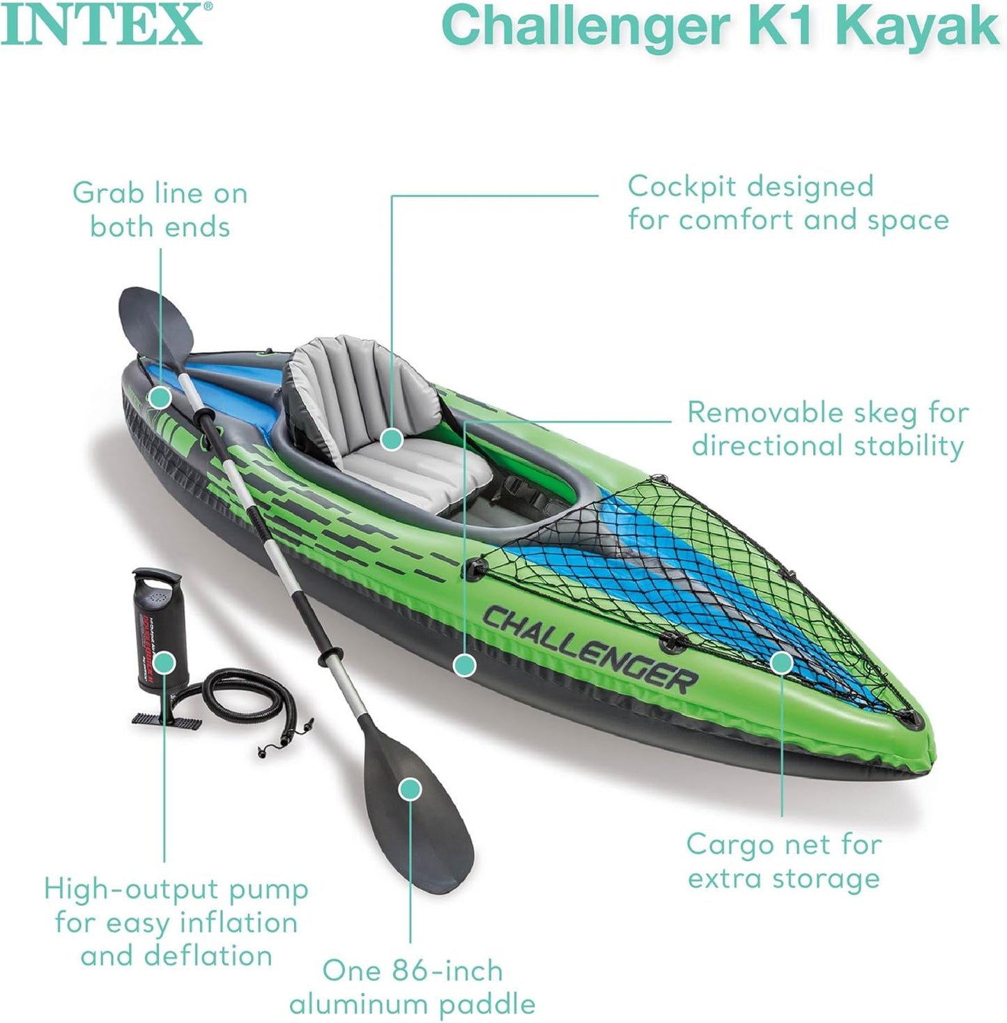 1 Person Durable Vinyl Streamline Sporty Kayak with Inflatable Seat and Backrest, Oar, Pump, Carrying Bag, and Repair Kit (2 Pack)