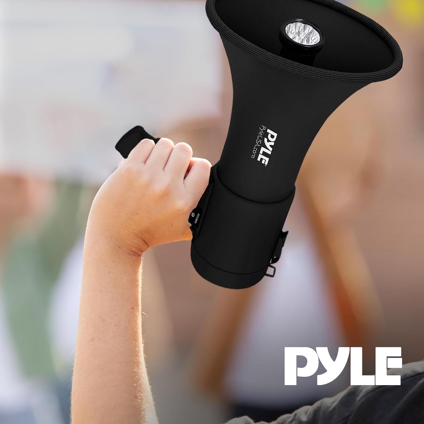 Portable Compact PA Megaphone Speaker with Alarm Siren & Adjustable Volume - 50W Handheld Lightweight Bullhorn - with Mic, AUX IN for MP3 & Rechargeable Battery - Indoor Outdoor Use - PMP561LTB