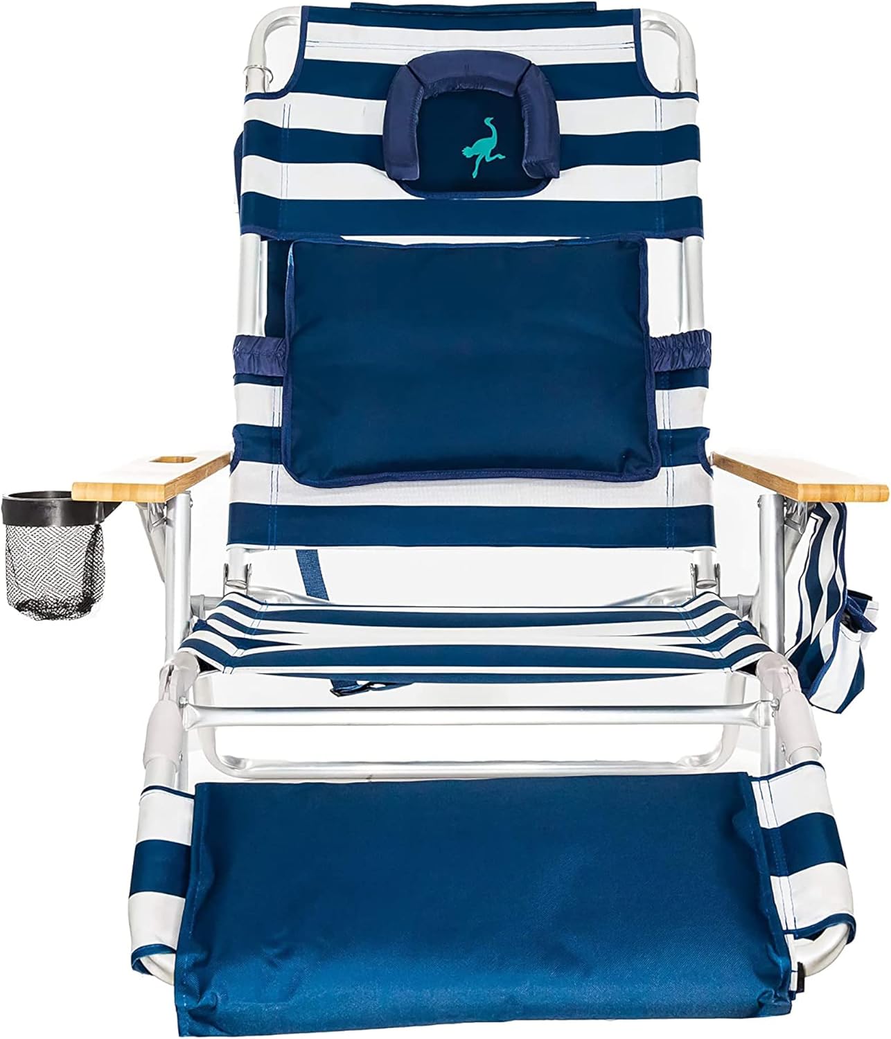 Lightweight Lawn Beach Reclining Lounge Chair with Footrest, Outdoor Furniture for Patio, Balcony, Backyard, or Porch, Blue Stripe