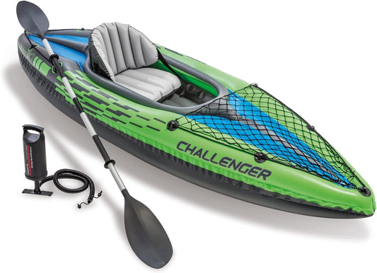 Challenger Inflatable Kayak Series: Includes Deluxe 86in Kayak Paddles and High-Output Pump – SuperStrong PVC – Adjustable Seat with Backrest – Removable Skeg – Cargo Storage Net