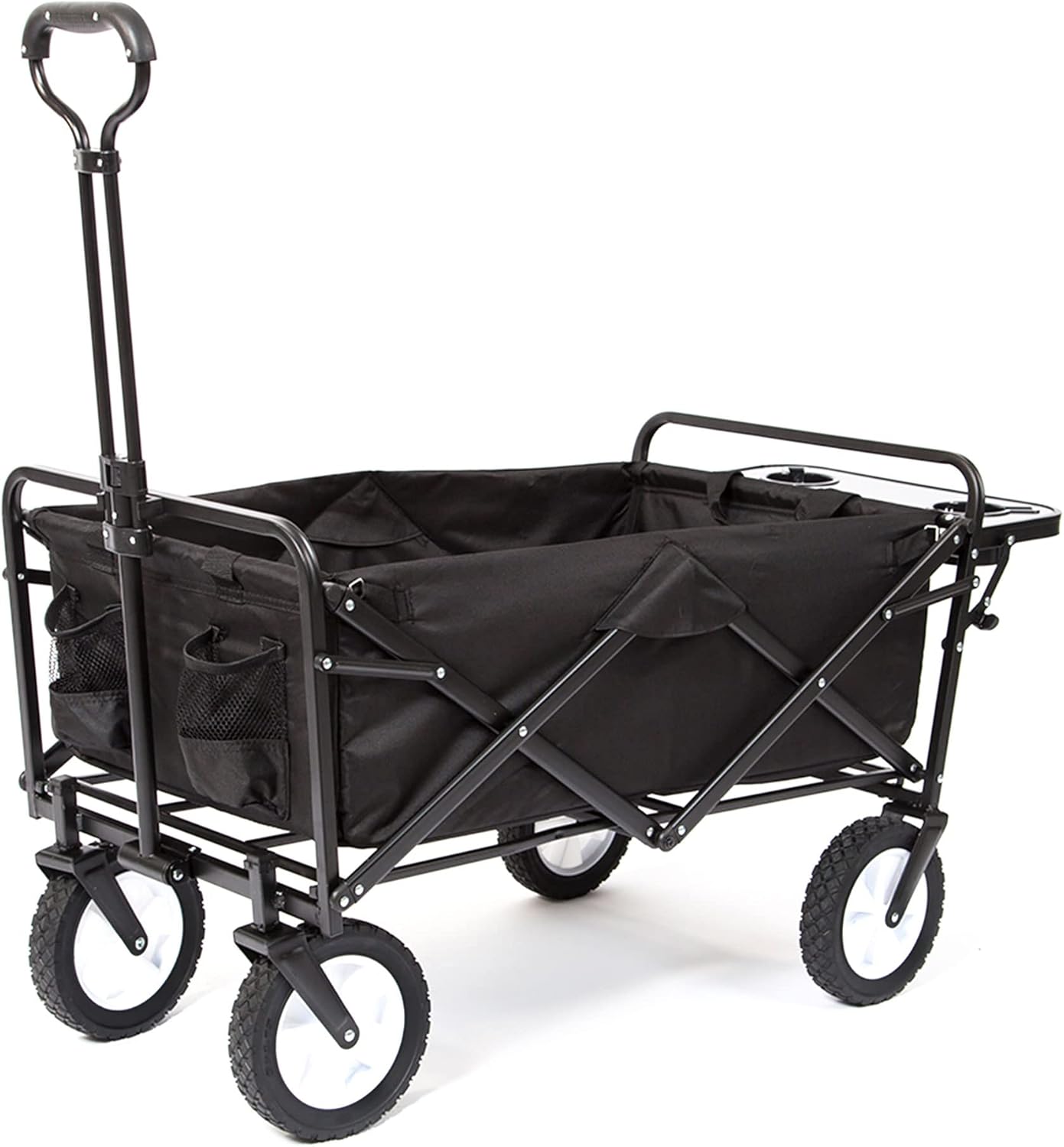Collapsible Outdoor Utility Wagon with Folding Table and Drink Holders, Gray