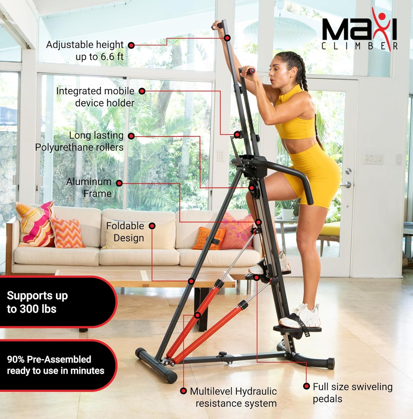 Vertical Climbers - The Original Compact, Mountain Climber, Stair Stepper Exercise Machines - XL-2000 HRS (Hydraulic Resistance System, 12 Level) - Free Coach-led Classes & Fitness App