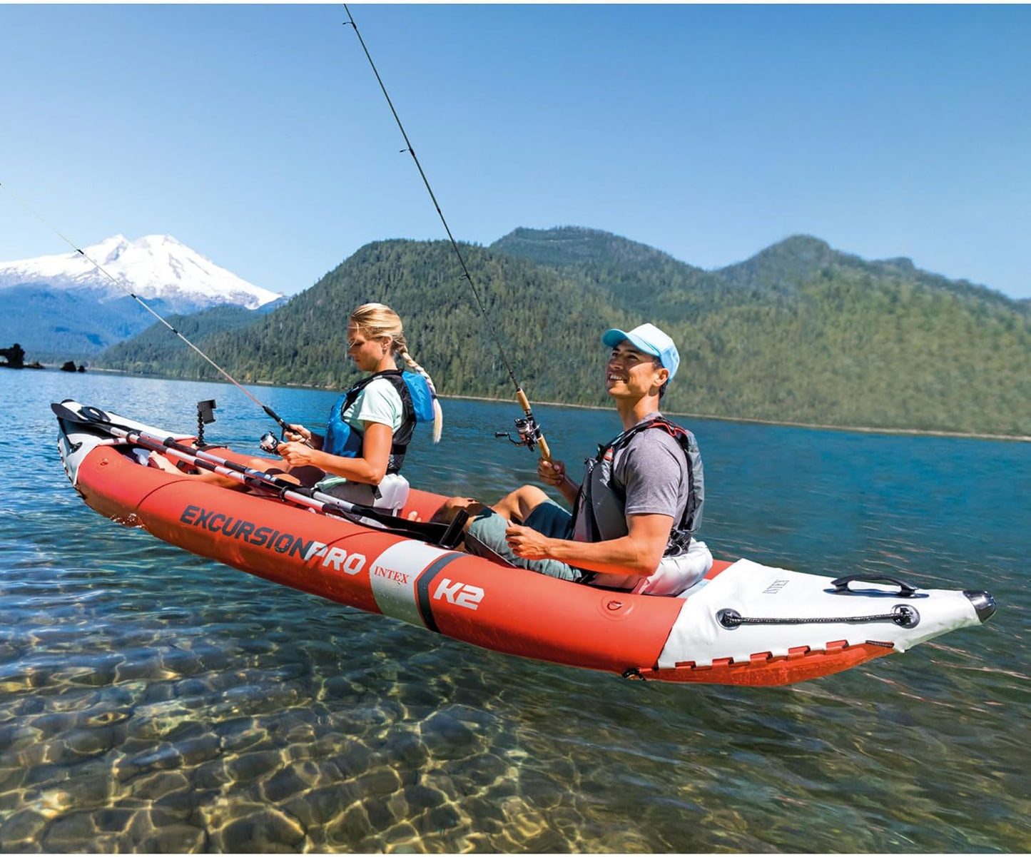 Excursion Pro K2 Inflatable Kayak Set: Includes Deluxe 86in Kayak Paddles and High-Output Pump – SuperTough PVC – Adjustable Bucket Seat – 2-Person – 400lb Weight Capacity