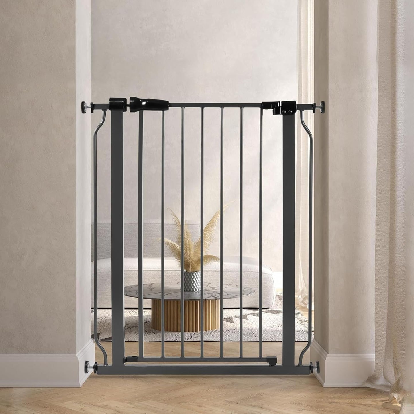 Walk Thru Safety Gate for Baby and Pets, Doorways, Stairways, Hallways, Fits 29.1-33.8 Inch Openings, 36 Inch Height, Graphite