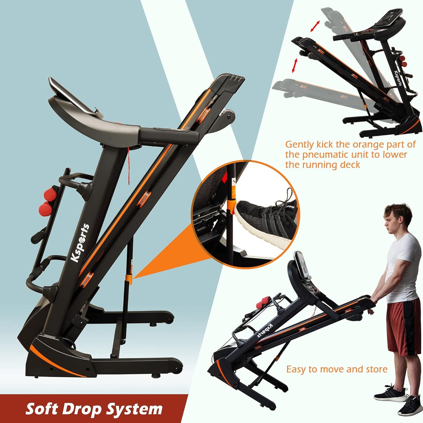 Foldable 16.5 Inch Cardio Fitness Portable Treadmill with Bluetooth Connectivity, LCD Display, and Tracking Apps for Home Gym Equipment, Black