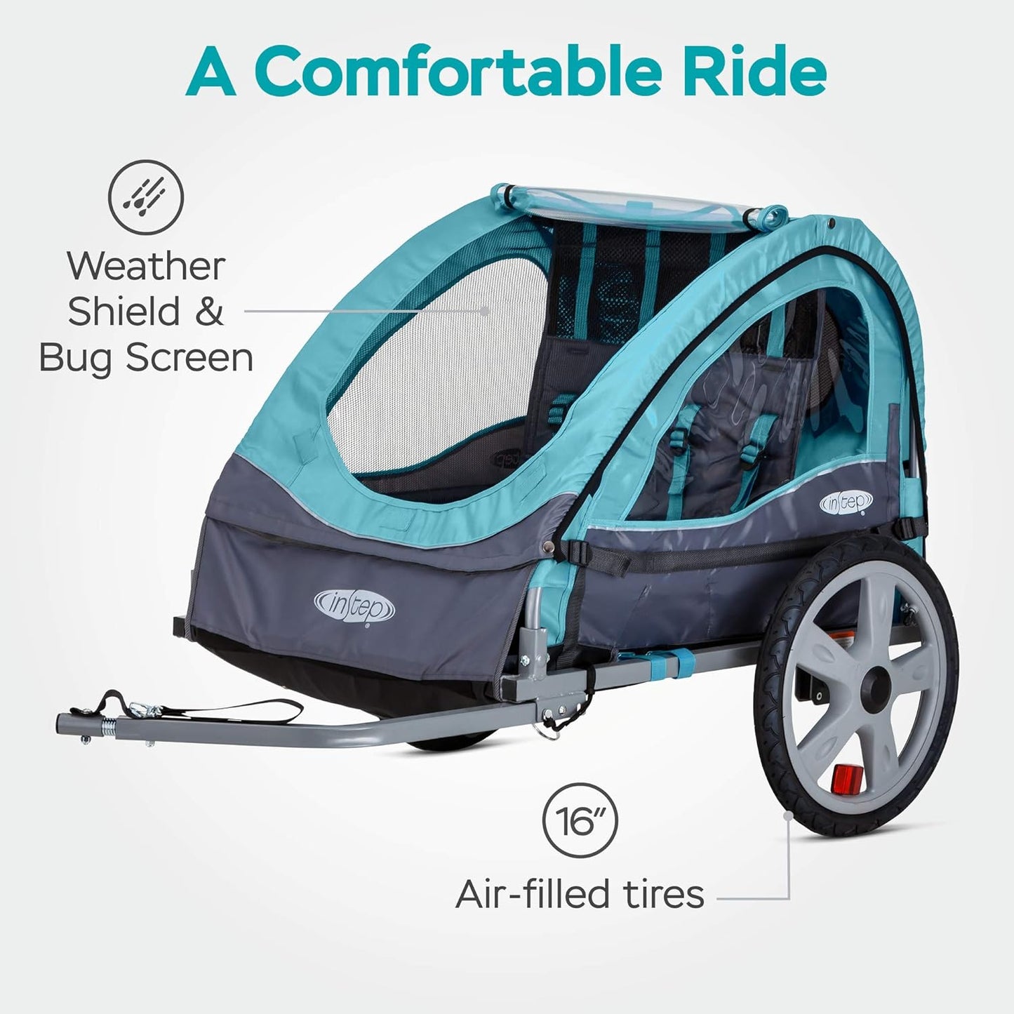 Kids Bike Trailer, Single or Double Seat, Universal Coupler, Folding Frame, Quick-Release Wheels, Canopy with Bug Screen and Weather Shield, Bike Trailer for Kids