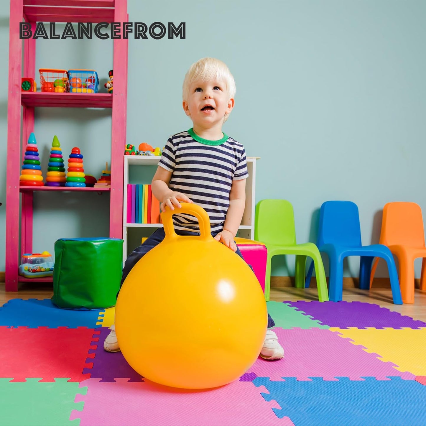0.4 Inch Thick Large Non Slip Interlocking EVA Foam Puzzle Home Floor Play Mat Set w/ Edges & 36 Tiles in 9 Colors, Covers 36 Square Feet
