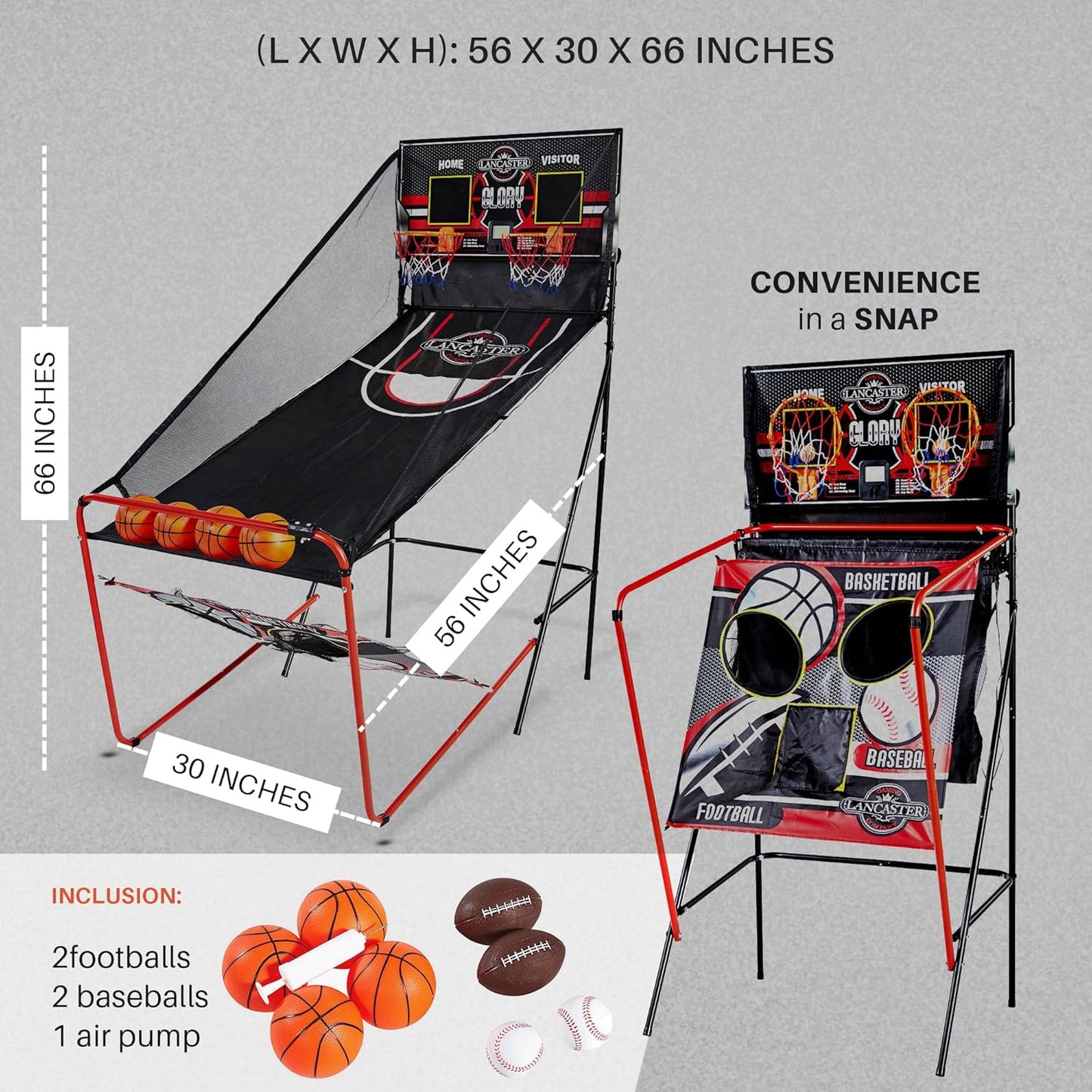 Lancaster 2-Player Indoor Basketball, Football & Baseball Arcade Game w/LED Scorekeeper