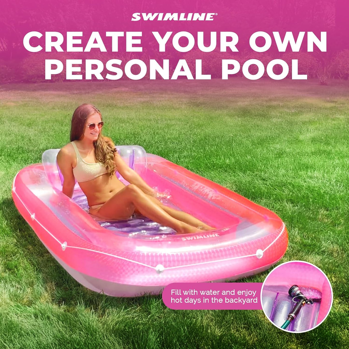 Suntan Tub, Classic Inflatable Tanning Lounge Float with Adjustable Pillow, 71" Long - Outdoor Floating Lounger for Lake, River, Beach & Swimming Pool, Includes Rope Surround & Repair Patch