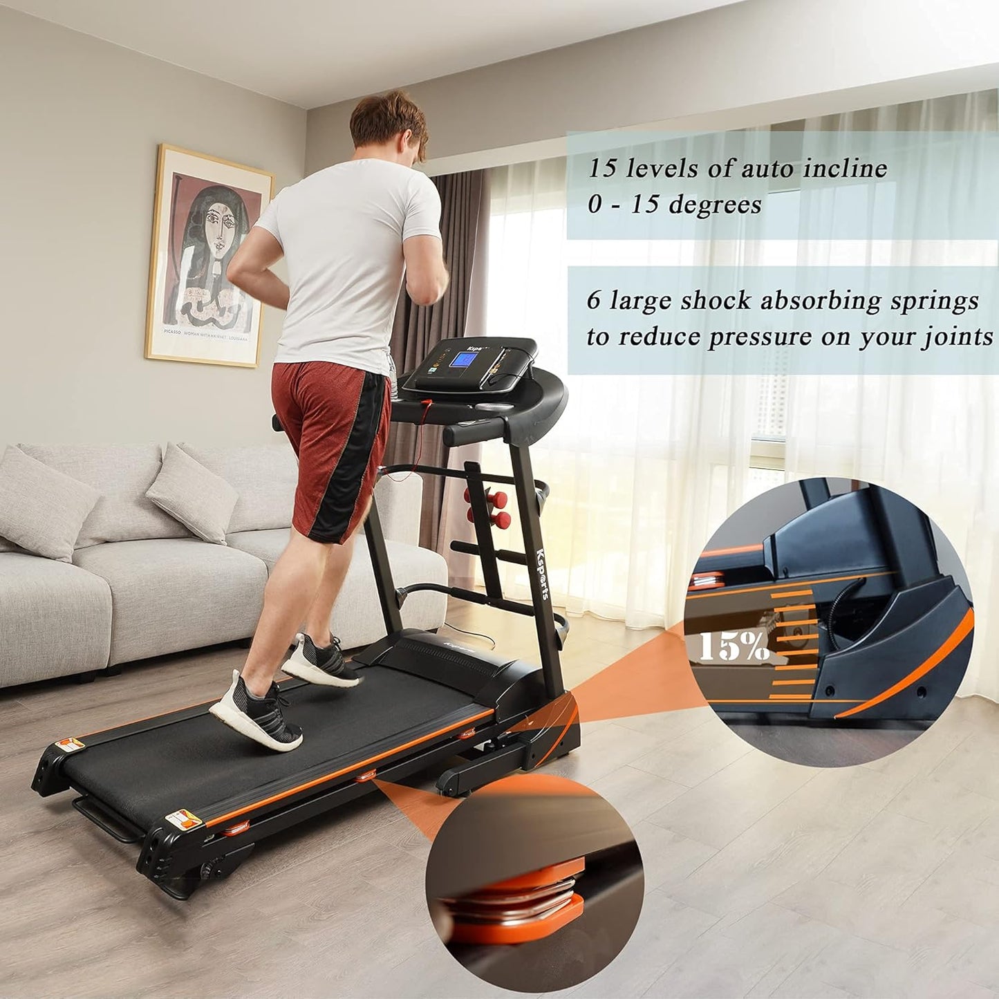 Foldable 16.5 Inch Cardio Fitness Portable Treadmill with Bluetooth Connectivity, LCD Display, and Tracking Apps for Home Gym Equipment, Black