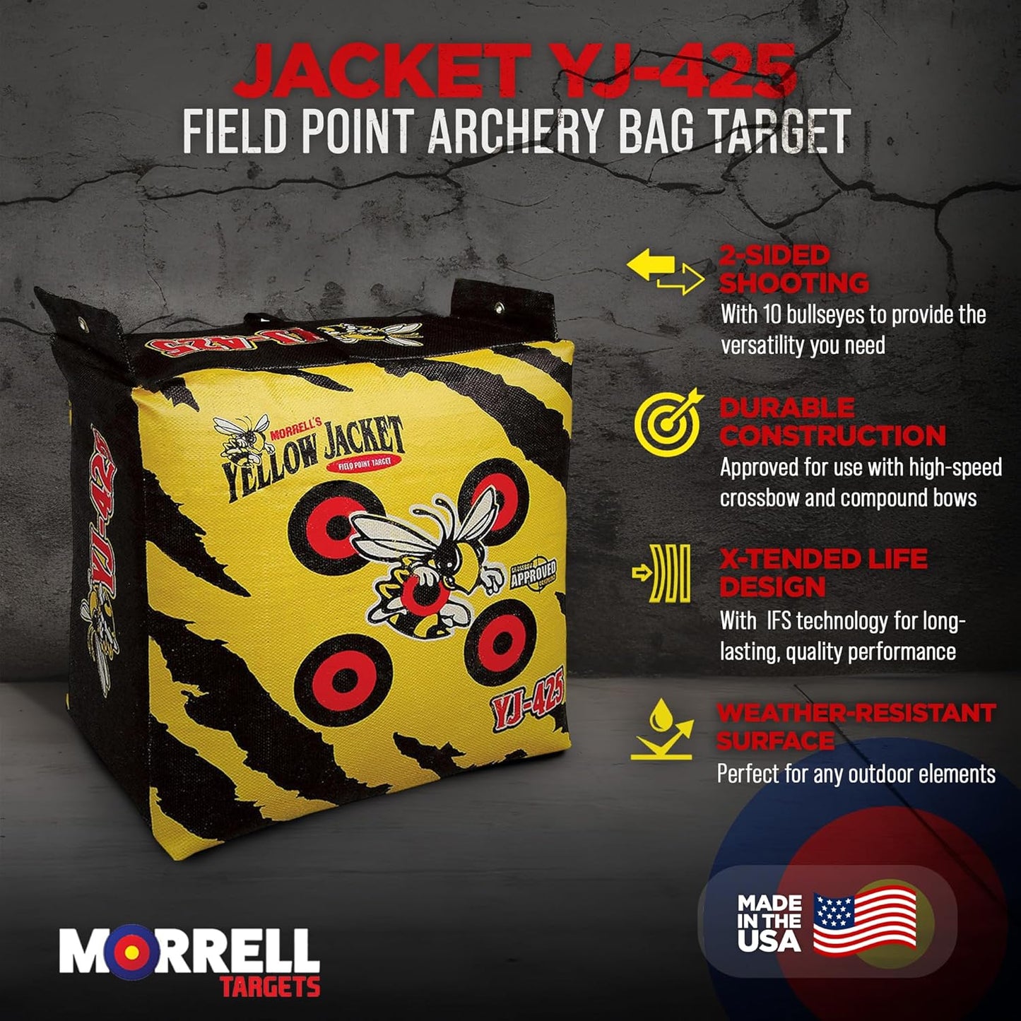 YJ-425 Outdoor Portable Adult Field Point Archery Bag Target with 2 Shooting Sides, 10 Bullseyes, and Carry Handle, Yellow