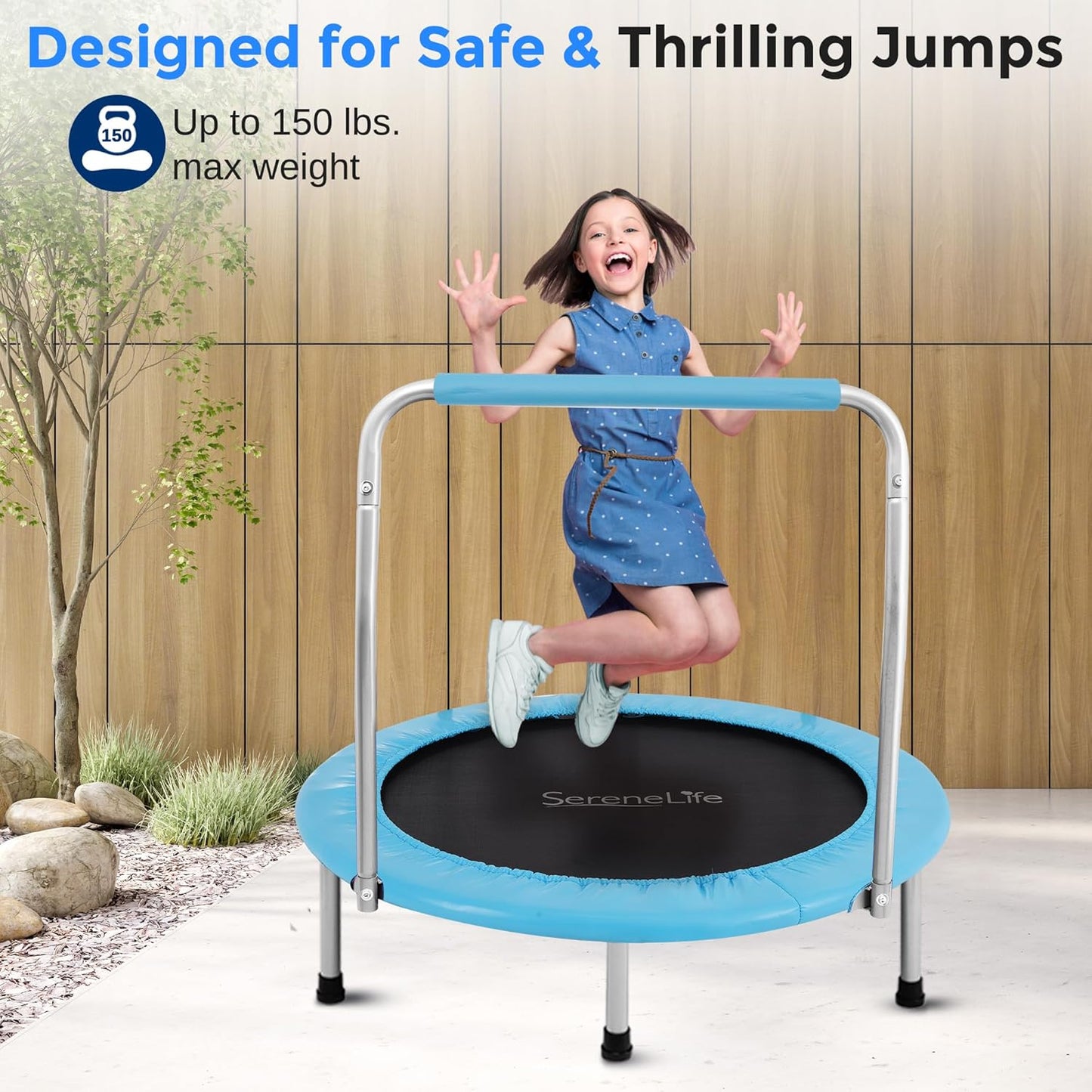36/40" Foldable Mini Trampoline - Compact Fitness Trampoline for Kids Adults, Exercise Rebounder with Foam Handle, Indoor/Garden Workout Equipment, Max Load 150/220 lbs