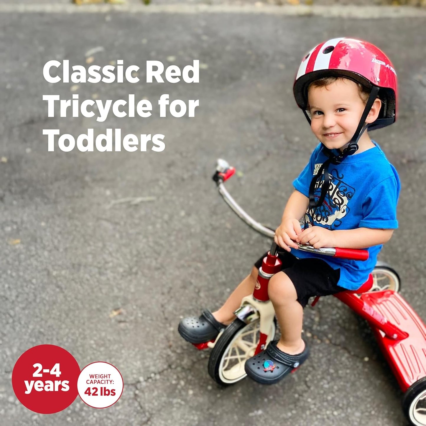 Classic 10 Inch Toddler Tricycle with Rubber Tires and Steel Frame, Red
