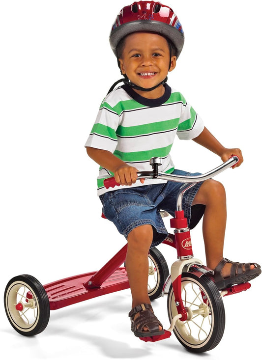 Classic 10 Inch Toddler Tricycle with Rubber Tires and Steel Frame, Red