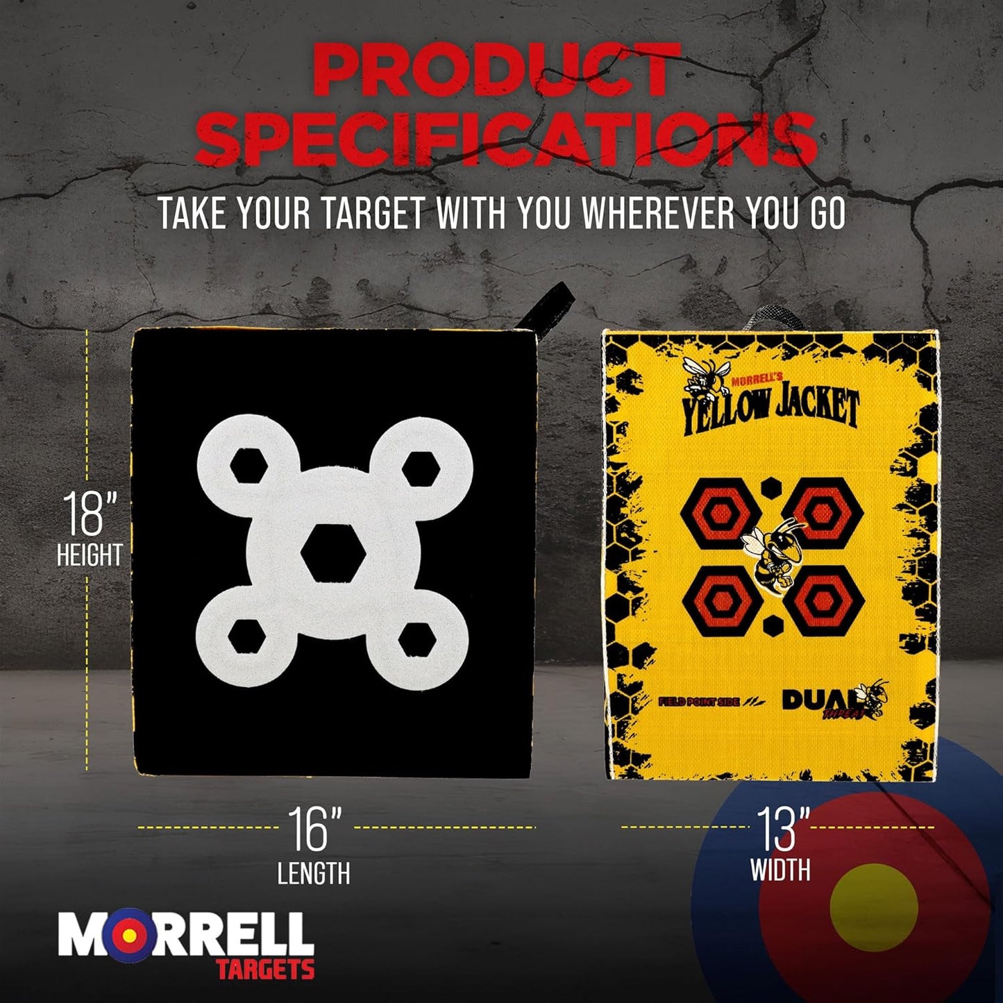 Yellow Jacket Dual Threat 380 FPS Foam Archery Target Block for Compound Bows and Crossbows, with 4 Sides and 32 Bullseyes, Yellow