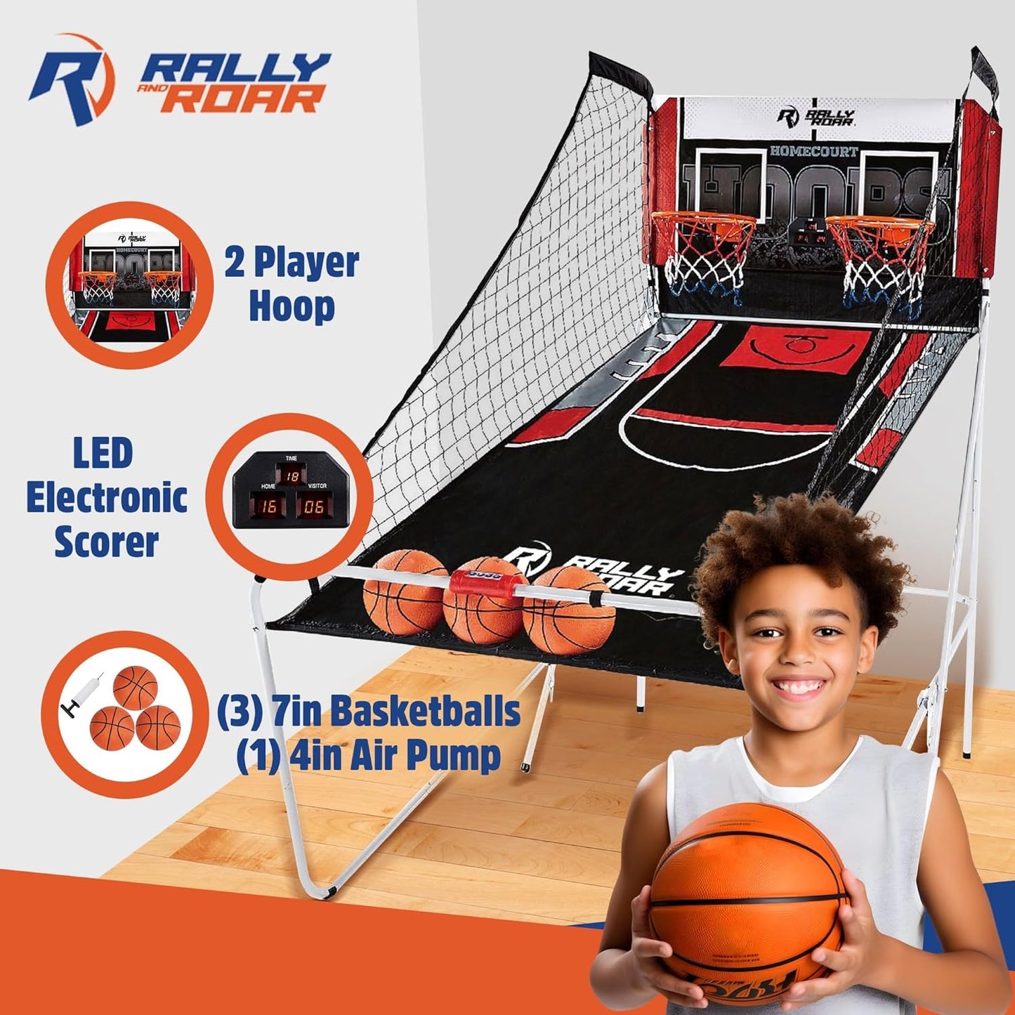 2 Player Indoor Hoop Basketball Arcade Game w/Preset Games and Scoreboard