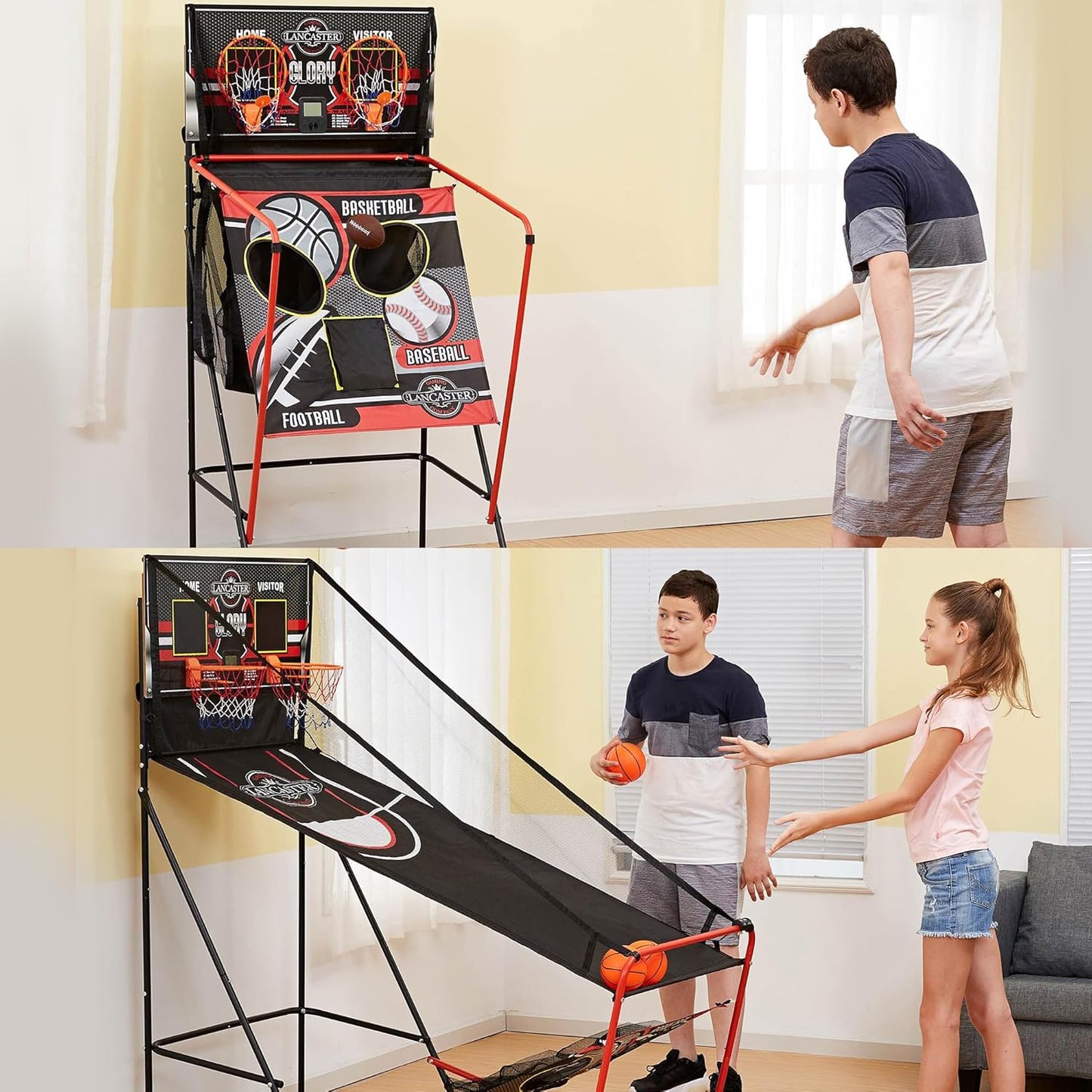 Lancaster 2-Player Indoor Basketball, Football & Baseball Arcade Game w/LED Scorekeeper
