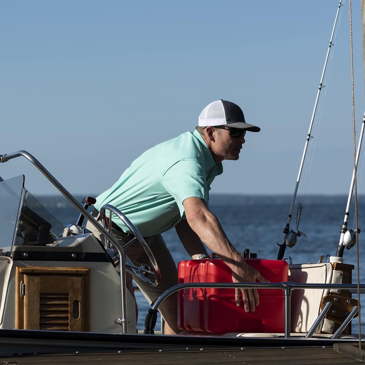 12 Gallon Portable Marine Gas Can, Large Capacity Boat Fuel Tank, 2-Way Vented Cap, Built-In Fuel Gauge & Pick-Up, Handles, EPA & CARB Compliant, Tall Profile, 22.9"L x 14.3"W x 13.9"H (08668)