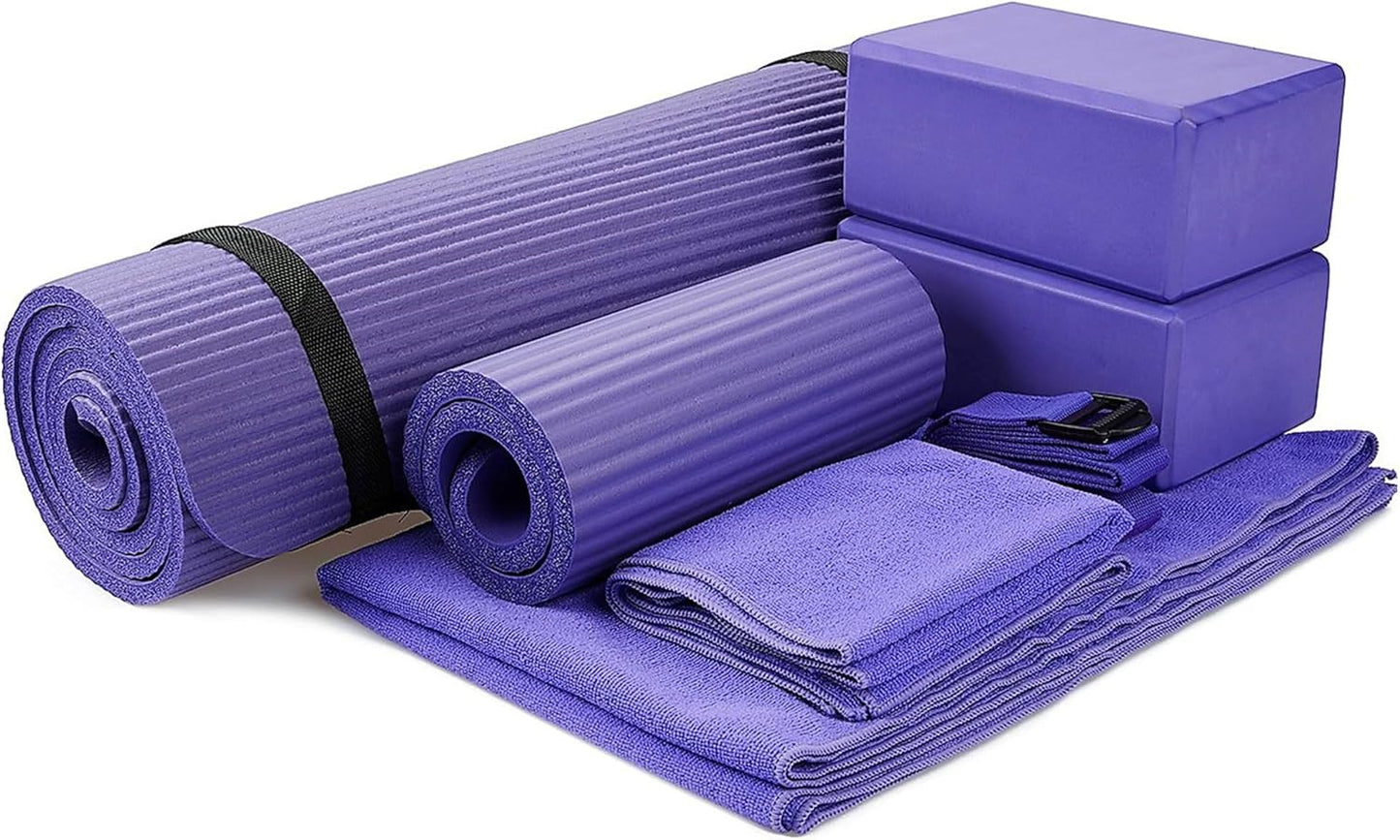 7-Piece Set - Include Yoga Mat with Carrying Strap, 2 Yoga Blocks, Yoga Mat Towel, Yoga Hand Towel, Yoga Strap and Yoga Knee Pad, Multiple Colors