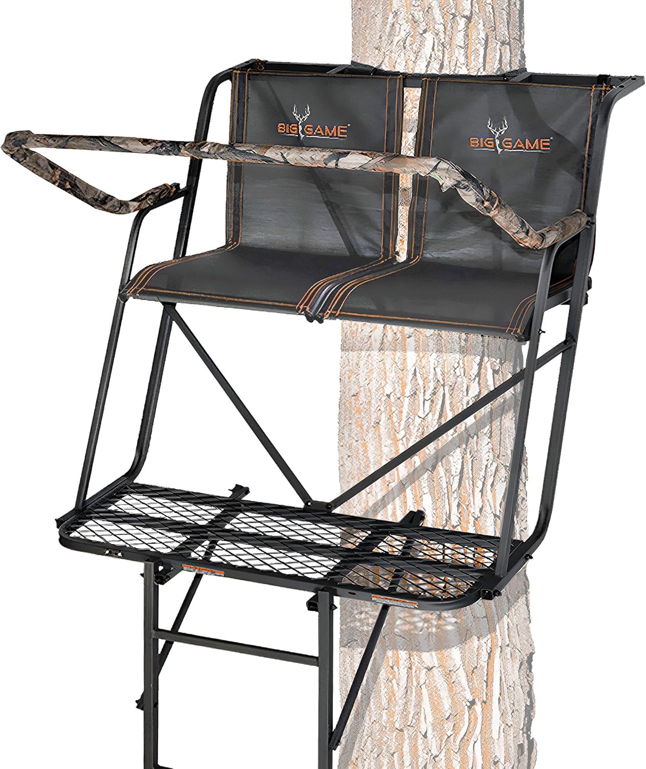 XL Ladder Treestand 17.5 Foot Tall with Flip Back Seat, Padded Armrests, Deep Foot Platform, Ideal for Hunting and Shooting, Black