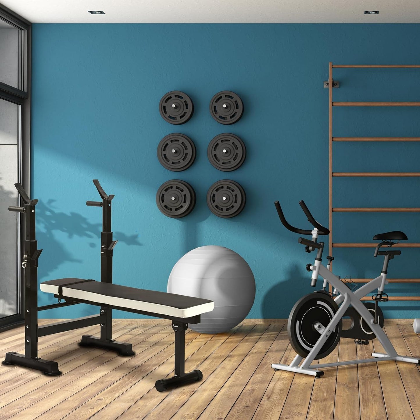 Steel Weight Bench w/ Squat Rack in Multiple Colors, 400 lb User Capacity - Foldable Home Gym Equipment for Range of Workouts w/ 6-Position Barbell Holder & Adjustable Seat and Recliner