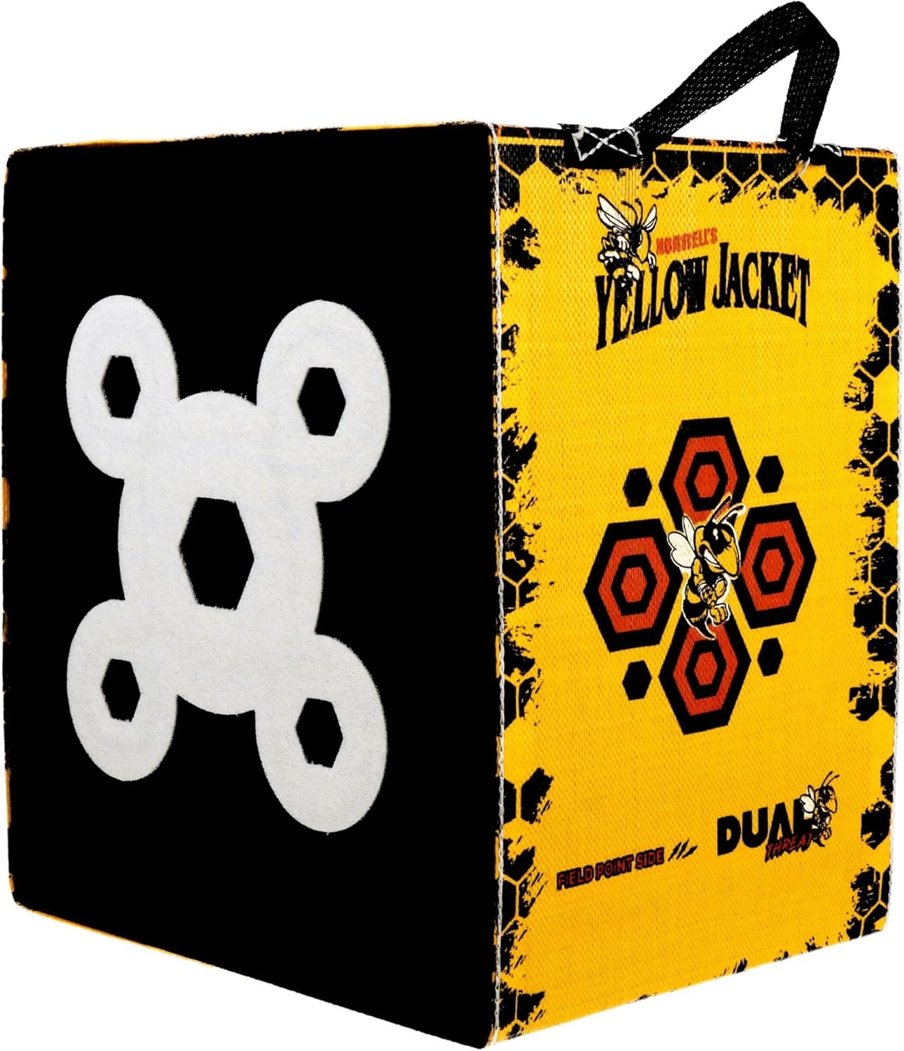 Yellow Jacket Dual Threat 380 FPS Foam Archery Target Block for Compound Bows and Crossbows, with 4 Sides and 32 Bullseyes, Yellow